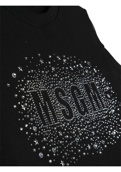 Black Sweatshirt With Cut-Out and Logo With Crystals MSGM KIDS | F3MSJGSW137110