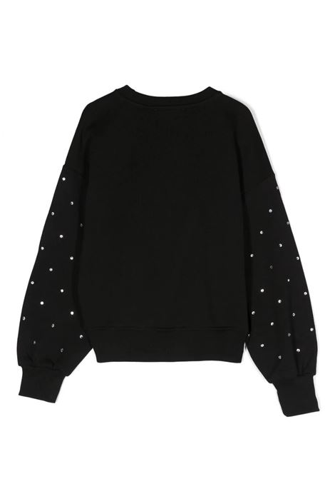 Black Sweatshirt With Logo and Rhinestones MSGM KIDS | F3MSJGSW219110