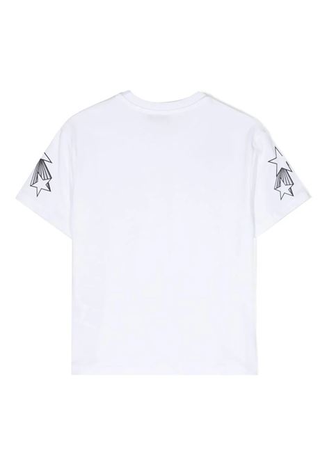 White T-Shirt with Glitter Logo and Star Print MSGM KIDS | F3MSJGTH135001