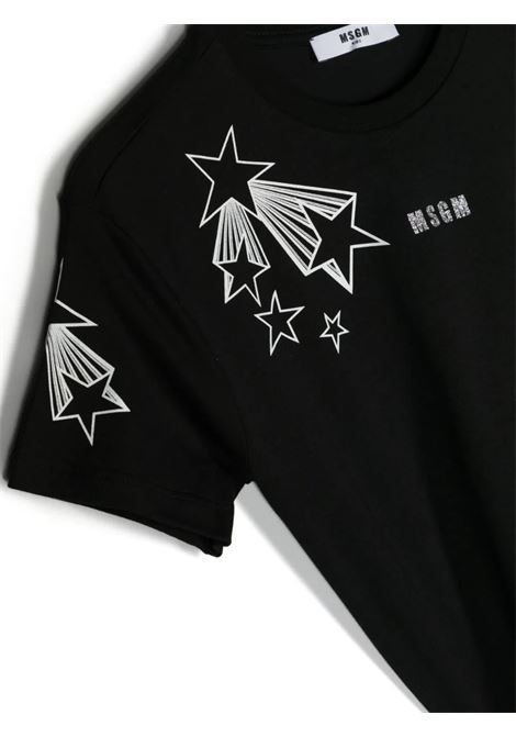 Black T-Shirt with Glitter Logo and Star Print MSGM KIDS | F3MSJGTH135110