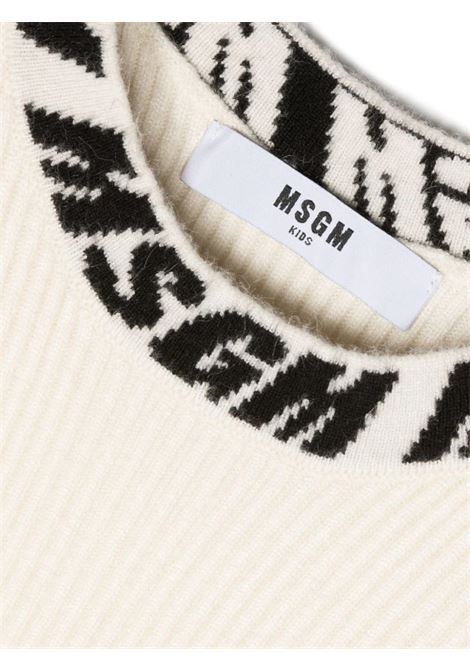 Cream Ribbed Sweater With Logo On Neck MSGM KIDS | F3MSJGTN077013