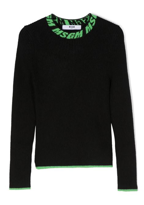 Black Ribbed Sweater With Logo On Neck MSGM KIDS | F3MSJGTN077110