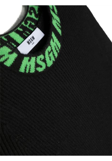 Black Ribbed Sweater With Logo On Neck MSGM KIDS | F3MSJGTN077110
