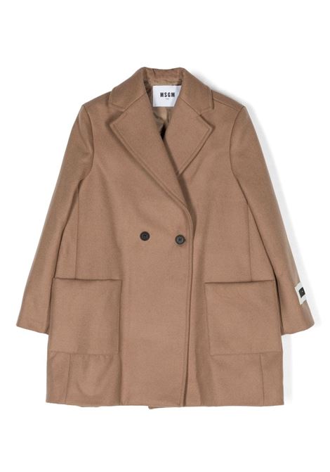 Brown Wool Blend Single-Breasted Coat MSGM KIDS | F3MSJUCO180924