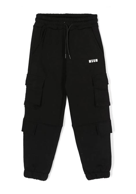 Black Cargo Trousers With Contrast Logo MSGM KIDS | F3MSJUFP045110
