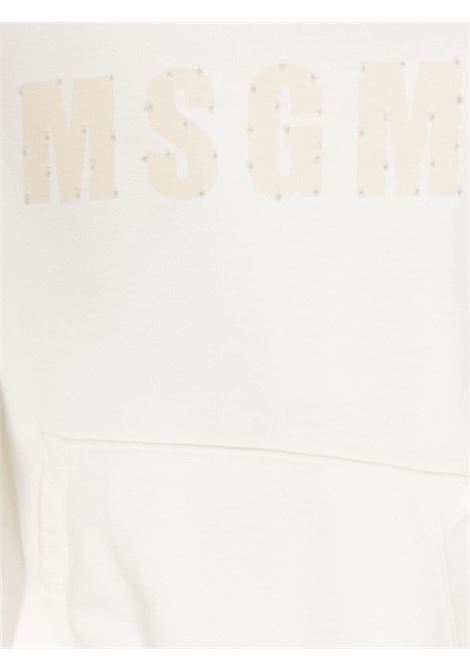Cream Hoodie With Logo and Rhinestones MSGM KIDS | F3MSJUHS177013