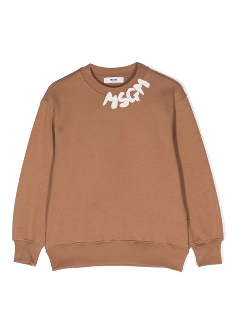 Brown Sweatshirt With Brushed Logo On Neck MSGM KIDS | F3MSJUSW204924