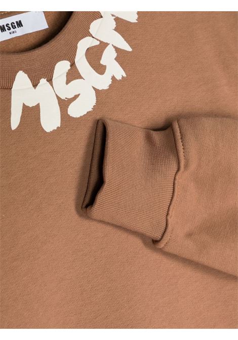Brown Sweatshirt With Brushed Logo On Neck MSGM KIDS | F3MSJUSW204924