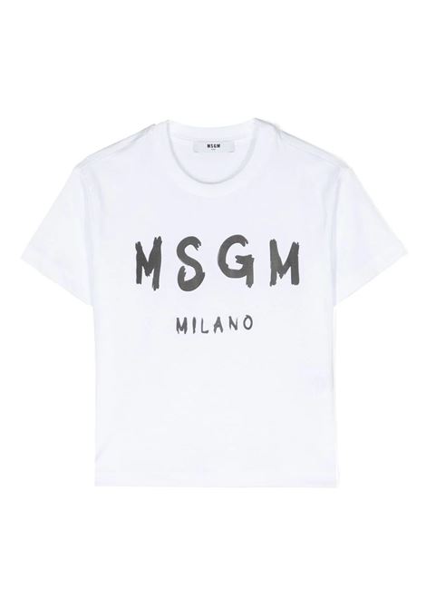 T-Shirt Bianca Con Logo Pennellato MSGM KIDS | F3MSJUTH011001