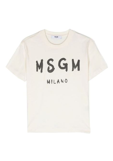 Cream T-Shirt With Brushed Logo MSGM KIDS | F3MSJUTH011013