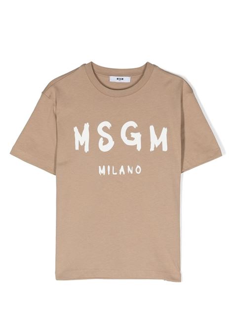 Beige T-Shirt With Brushed Logo MSGM KIDS | F3MSJUTH011015