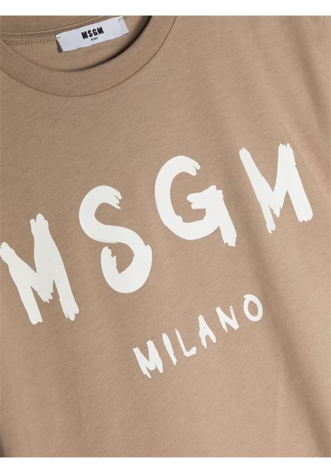 Beige T-Shirt With Brushed Logo MSGM KIDS | F3MSJUTH011015