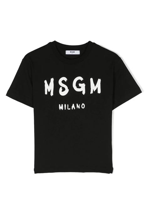 T-Shirt Nera Con Logo Pennellato MSGM KIDS | F3MSJUTH011110