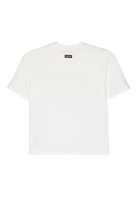 Cream T-Shirt With Logo and Rhinestones MSGM KIDS | F3MSJUTH181013