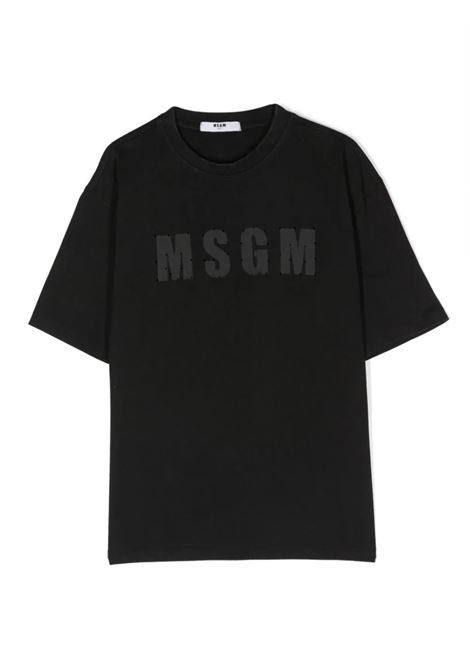 Black T-Shirt With Logo and Rhinestones MSGM KIDS | F3MSJUTH181110