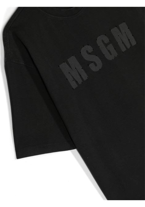 Black T-Shirt With Logo and Rhinestones MSGM KIDS | F3MSJUTH181110
