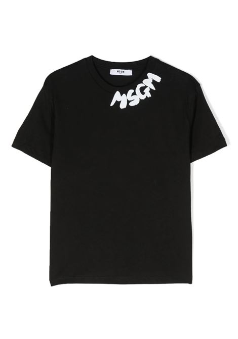 T-Shirt Nera Con Logo Pennellato Sullo Scollo MSGM KIDS | F3MSJUTH205110