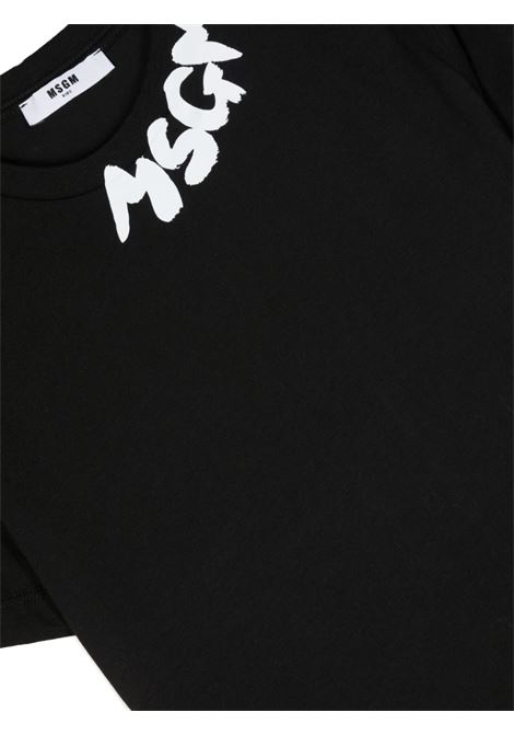 T-Shirt Nera Con Logo Pennellato Sullo Scollo MSGM KIDS | F3MSJUTH205110