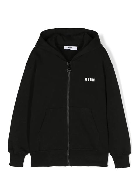 Black Hoodie With Logo On Front, Back And Hood MSGM KIDS | F3MSJUZH016110