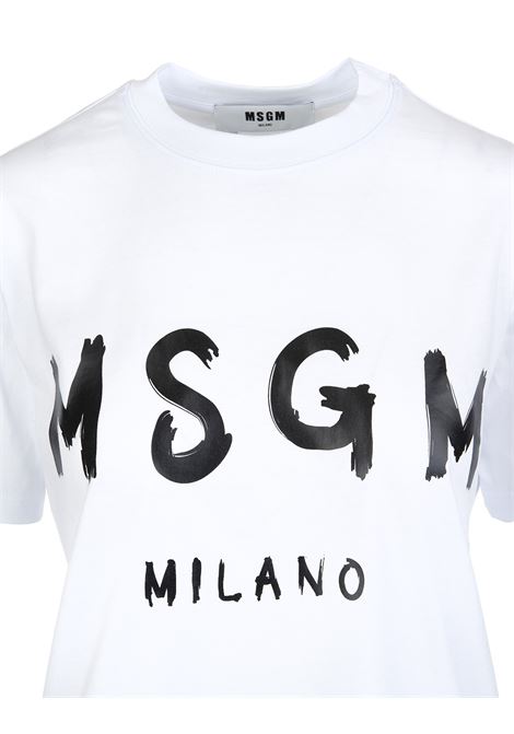 T-Shirt Bianca Con Logo Pennellato Nero MSGM | 2000MDM510-20000201
