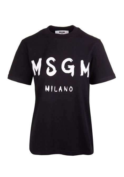 T-Shirt Nera Con Logo Pennellato Bianco MSGM | 2000MDM510-20000299