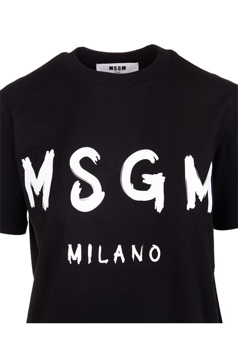 Black T-Shirt With White Brushed Logo MSGM | 2000MDM510-20000299