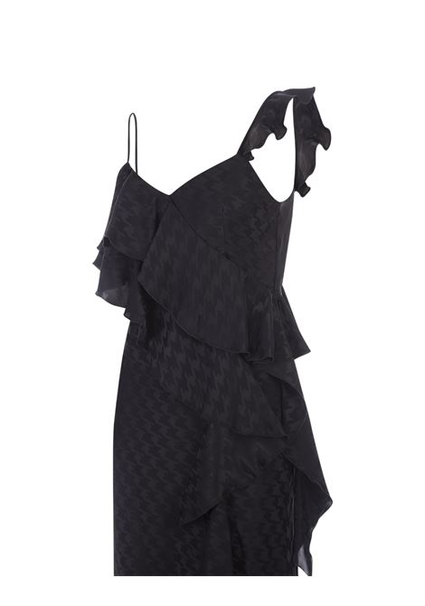Black Midi Dress With Ruffle and Houndstooth Pattern MSGM | 3541MDA13-23760199