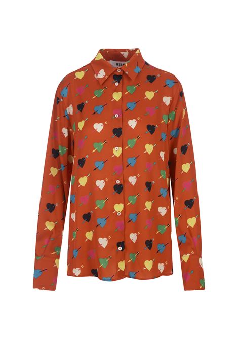 Red Shirt With Arrowed Heart Print Motif MSGM | 3541MDE18A-23766118