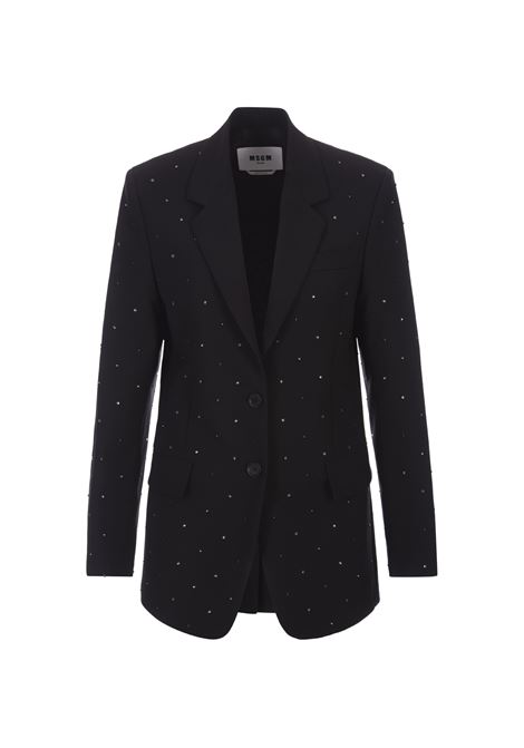 Wool Suiting Jacket In Black Virgin Wool With Jewelled Applications MSGM | 3541MDG13X-23760699