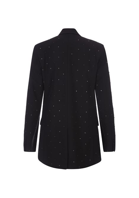 Wool Suiting Jacket In Black Virgin Wool With Jewelled Applications MSGM | 3541MDG13X-23760699