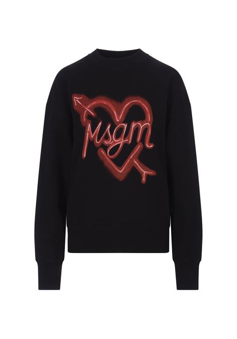 Black Sweatshirt With Logo and Heart Print MSGM | 3541MDM144-23779999