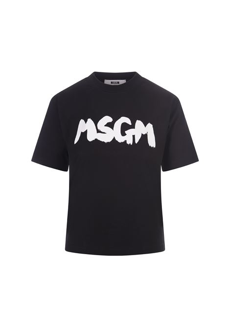 T-Shirt Nera Con Nuovo Logo Pennellato MSGM | 3541MDM154-23779899