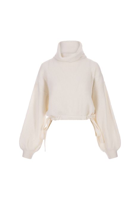 White Turtleneck Pullover With Side Ties MSGM | 3541MDM194-23778701