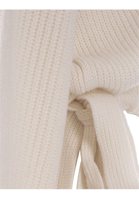 White Turtleneck Pullover With Side Ties MSGM | 3541MDM194-23778701