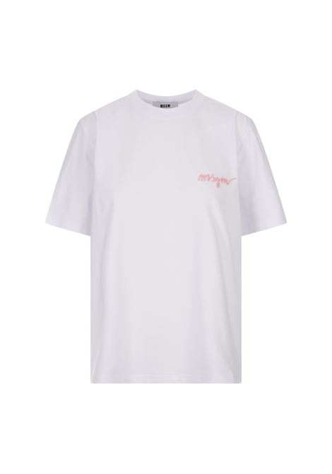 White T-Shirt With Contrast Embroidered Logo MSGM | 3541MDM540-23779801