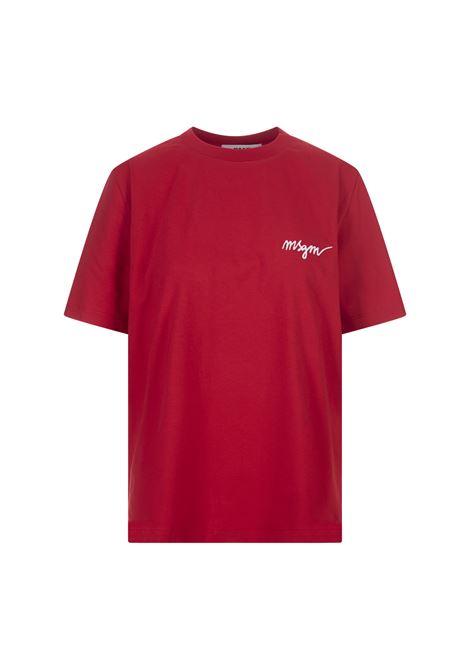 T-Shirt Rossa Con Logo Ricamato a Contrasto MSGM | 3541MDM540-23779818