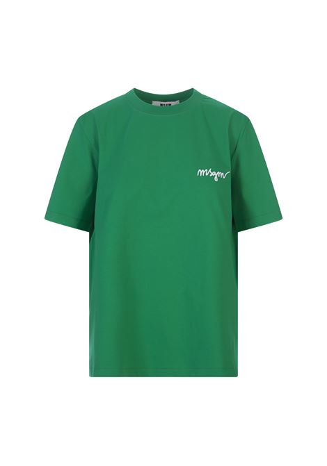 Green T-Shirt With Contrast Embroidered Logo MSGM | 3541MDM540-23779838