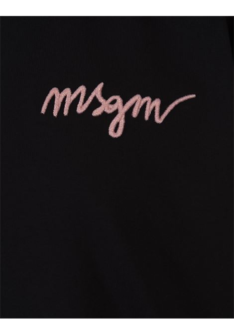 T-Shirt Nera Con Logo Ricamato a Contrasto MSGM | 3541MDM540-23779899