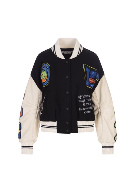 Black and White Varsity Jacket with Applications OFF-WHITE | OWEK002S23FAB0031084