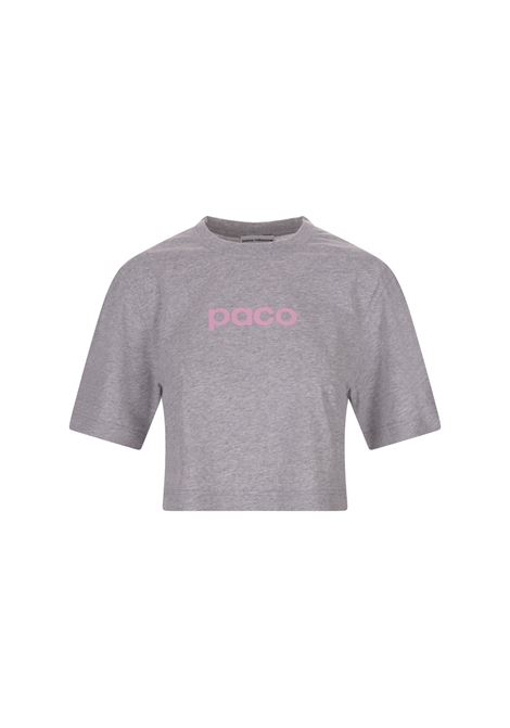 Grey Crop T-Shirt With Front and Back Pink Logo  PACO RABANNE | 23AJTE630C00480P073