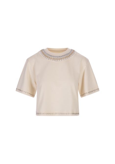 Nude Crop T-Shirt With Rhinestones In Gold And Silver PACO RABANNE | 23FJTE114CO0471P270