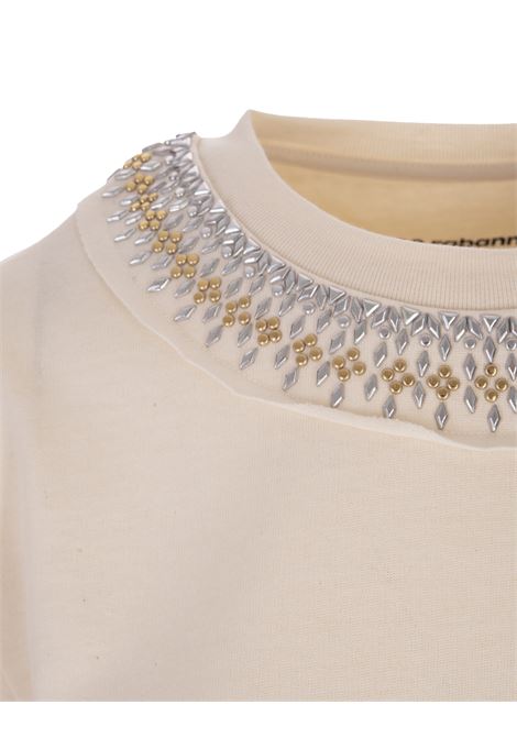Nude Crop T-Shirt With Rhinestones In Gold And Silver PACO RABANNE | 23FJTE114CO0471P270