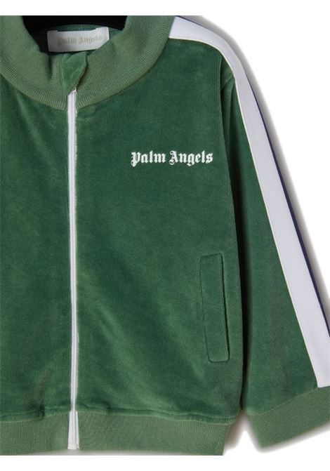 Green Track Jacket With Zip And Logo PALM ANGELS KIDS | PB3X001F23FLE0015501