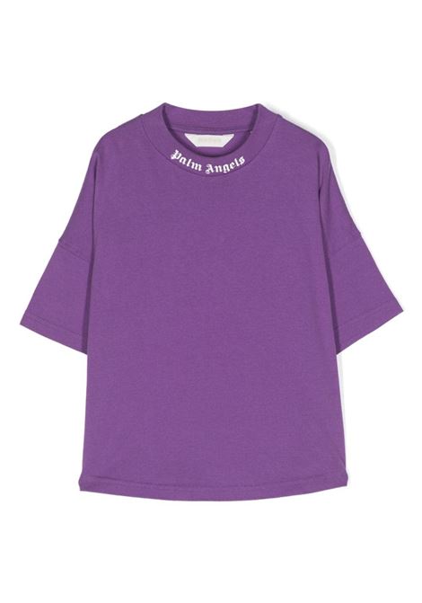Purple T-Shirt With Classic Logo PALM ANGELS KIDS | PBAA002C99JER0013701