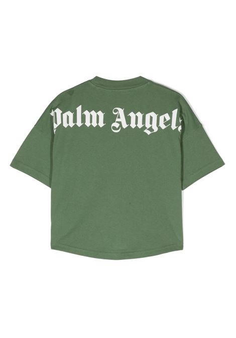 Green T-Shirt With Classic Logo PALM ANGELS KIDS | PBAA002C99JER0015501