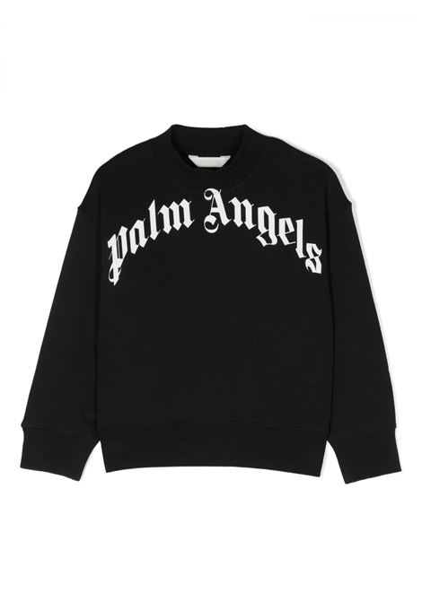 Black Crew Neck Sweatshirt With Curved Logo PALM ANGELS KIDS | PBBA001C99FLE0041001