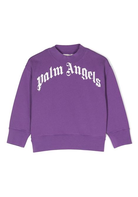 Purple Crew Neck Sweatshirt With Curved Logo PALM ANGELS KIDS | PBBA001C99FLE0043701