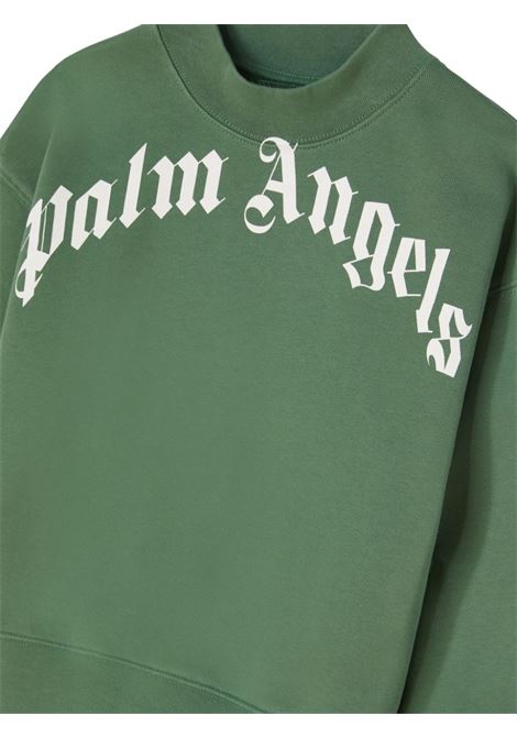 Green Crew Neck Sweatshirt With Curved Logo PALM ANGELS KIDS | PBBA001C99FLE0045501