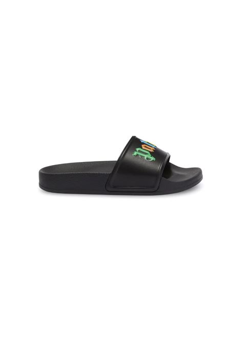 Black Slippers With Multicoloured Logo PALM ANGELS KIDS | PBIC001C99MAT0031084