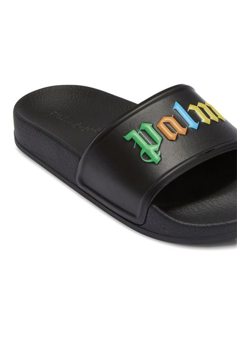 Black Slippers With Multicoloured Logo PALM ANGELS KIDS | PBIC001C99MAT0031084